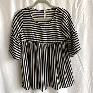 “Red Lolly” Half Sleeve, Round Neck Baby Doll Tunic, navy/grey stripes, Small